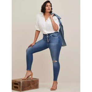 Torrid Women Bombshell Skinny Jeans Sze 16R Blue Denim Stretch Button Fly Casual